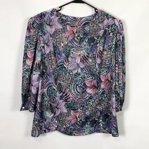 Vintage Whirlaway Frocks purple Floral Top with Pearl accents size 20 WP